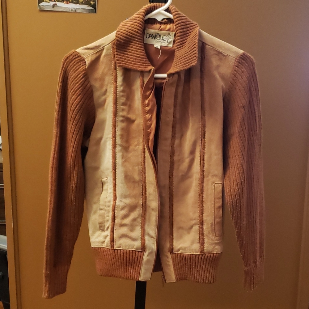 Leather and Knit Jacket Small pink/brown